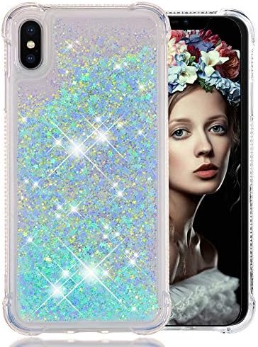 NOKEA Case Designed for iPhone Xs Max Glitter Case (2018) Air Cushion Design Floating Liquid Luxury Sparkle Bling Quicksand Shockproof Protective Soft TPU Shell for iPhone Xs Max (Blue)