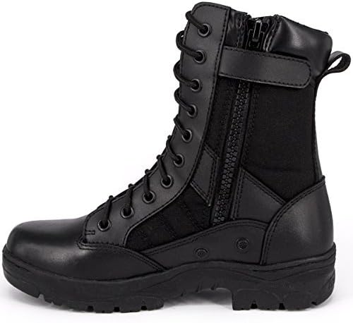 WIDEWAY Men's 8'' Inch Military Tactical Boots Full Grain Leather Police Duty Water Resistant Boots with Side Zipper