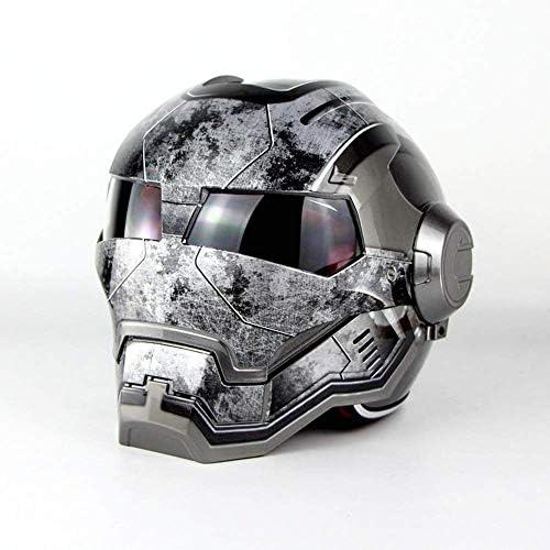 Motorcycle Helmet Full Face Personality Iron Man Helmet Flip Front D.O.T Certified Off-Road Competition Adult Young Men Women Helmet - Bright Gray,XL