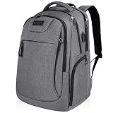 KROSER Laptop Backpack for 17.3 Inch Laptop Anti-Theft Large Computer Backpack with USB Charging Port Water-Repellent Casual Daypack for Travel/Business/School/College/Men/Women-Grey