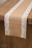 Ling's moment Burlap Lace Hessian Table Runner 108 Inch Pack of 5 for Country Outdoor Wedding Party Fall Décor
