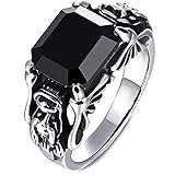 Men's Vintage Stainless Steel Embossed Dragon Head Claw Crystal Ring Band Gothic Biker Silver Black