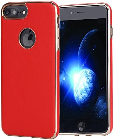 iPhone 7 Plus Case,JOGUO iphone 7 Plus Phone Case (5.5inch) Red Leather Coated Matte Gold Plating TPU Built-in Metal Plate for Magnetic Car Phone Mount + Clear Tempered Glass Screen Protector kit