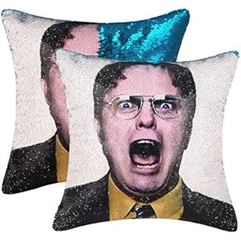 cygnus Funny Mermaid Couch Pillows Dwight Magic Reversible Sequins Throw Pillow Cover Decorative Change Color Pillowcase 16x16 (Type3-Blue Sequin)