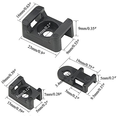 XLX 120PCS 3 Values Saddle-type Cable Tie Mount Bases for Cable Wire Tubing Sleeving Conduit Adjustable Cable Tie Holder Set Matched with 120PCS Black Flexible Zip Ties(Black) - Thumbnail 2
