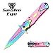 Snake Eye Tactical Two Tone Pearl Designed Handle Assisted Open Folding Pocket Knife Outdoors Hunting Camping Fishing (Rainbow/Pink)