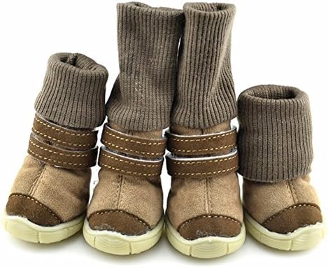 Bestanx Small Dog Boots Pet Puppy Winter Hook Loop Booties Anti-slip Snow Warm Boots Shoes Coffee