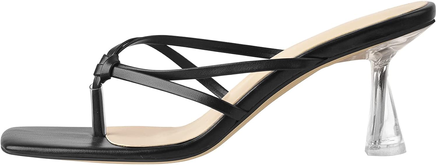 Amazon.com | LISHAN Women's Flip Flop Strappy Slip On Clear Mid Heel Sandals | Heeled Sandals