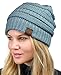 C.C Unisex Chunky Soft Stretch Cable Knit Warm Fuzzy Lined Skully Beanie, Denim