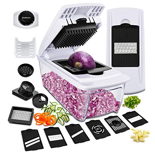 Mandoline Slicer, Godmorn ALL IN 1 Professional Vegetable Chopper Dicer Slicer Cutter, Onion Potato Chopper, Spiralizer Cutter, Egg Separator, Juicer, Preparing Salad Low-carb, Paleo Gluten-free diet