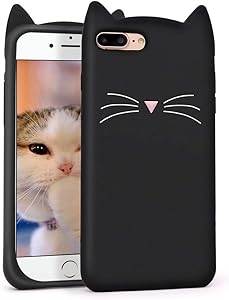 Megantree Cute iphone 7 Plus case, iphone 8 Plus case, Funny 3D Cartoon Animal Black Whisker Cat Ears Kitty Case for Girls, Soft Silicone Shockproof Slim Fit Back Cover Cases for iphone 7+ / iphone 8+