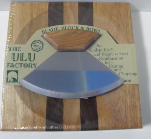6.5 Inch Block with Deep Dish Chopping Bowl and Ulu Knife with Plain Birch Handle