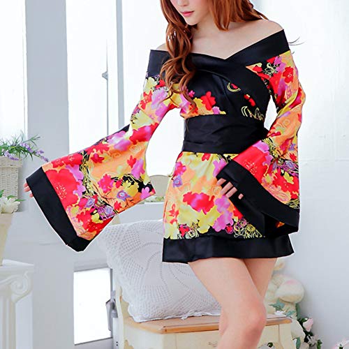 ASHER FASHION Women's Sexy Japanese Kimono Cosplay Costume Floral Lingerie Robe Sleepwear Dress - Thumbnail 3