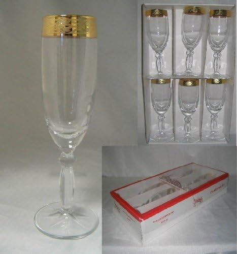 Linea Oro 6 ounce Gold Rim Champagne Flute With Stem, Set Of 6 - Made In Italy