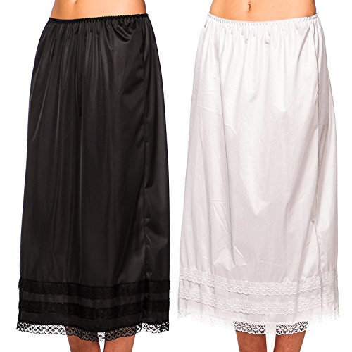 Patricia Lingerie Women's Anti-Static Half Slip Snip-It 23", 25" and 27" 2 Pack (Black/White, XL)