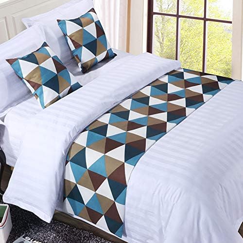 Bed Runner Bed Scarf Hotel Bedding Cloth high-Grade Hotel Bed Scarf Hotel Bed Flag Bed Tail pad Table Flag Bed Cover, Blue Coffee Triangle, 1.5m Bed (50x210cm)