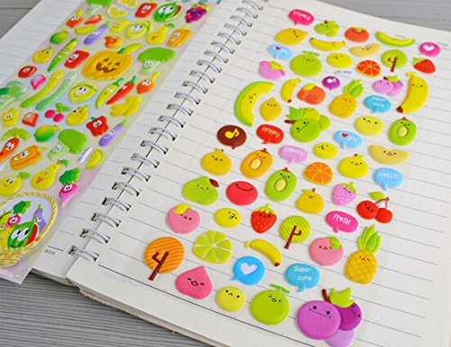 4 Sheets Cute Lovely Puffy DIY Decorative Adhesive Sticker Tape / Kids Craft Scrapbooking Sticker Set for Diary, Album (vegetables+Fruits)