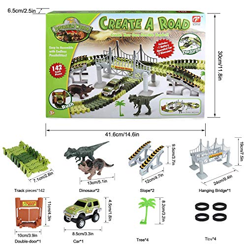 image for aPerfectLife 142 Pieces Easy to Assemble Dinosaur Car Race Tracks Jura