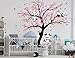 LUCKKYY Three Playful Pandas Bear on Cherry Blossom Tree Wall Decal Tree Wall Sticker Nursery and Children's Room (Pink)