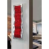 Vibrant Contemporary Ruby Red & Silver Wall Sculpture with Abstract, Modern Circular Etchings - Metallic Home Accent, Home Decor, Handcrafted Metal Wave Wall Art - Inner Fire 1 by Jon Allen