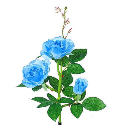 XLUX Outdoor Solar Powered Rose Lights Flower Stake, for Garden Patio Yard Christmas Pathway Decoration, Blue - Thumbnail 2