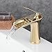 Beelee Single Handle Single Hole Waterfall Bathroom Sink Faucet, Polished Gold