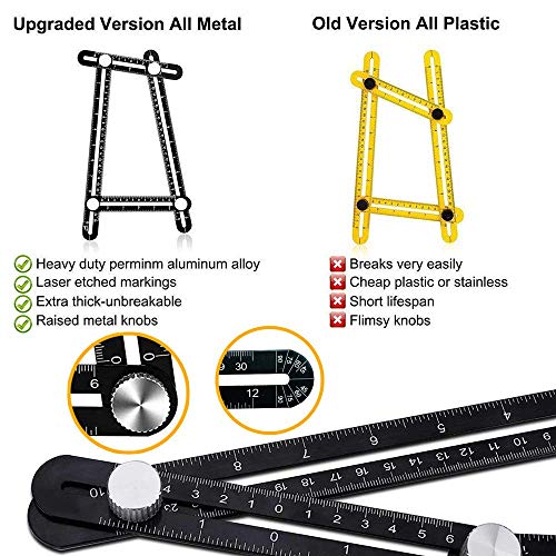GlowGeek Multi-function Ruler-Universal Angularizer Ruler - Stainless Steel Black Unbreakable Thick Angle Ruler Template Tool, Laser Etched Markings, Carpenter Pencil, Cloth Case and Box （Black） - Thumbnail 2