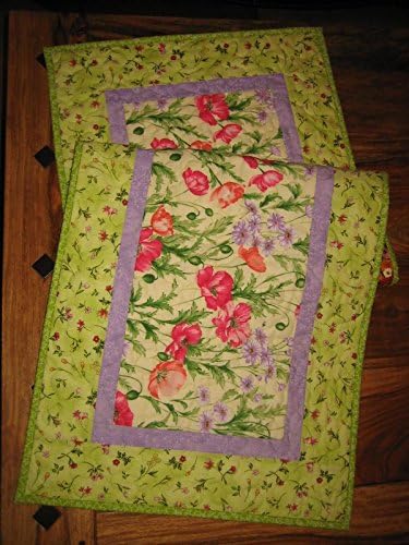 Quilted Table Runner by Tahoe Quilts Garden Peach Purple Flowers Reversible 18 x 48" 100% cotton fabrics
