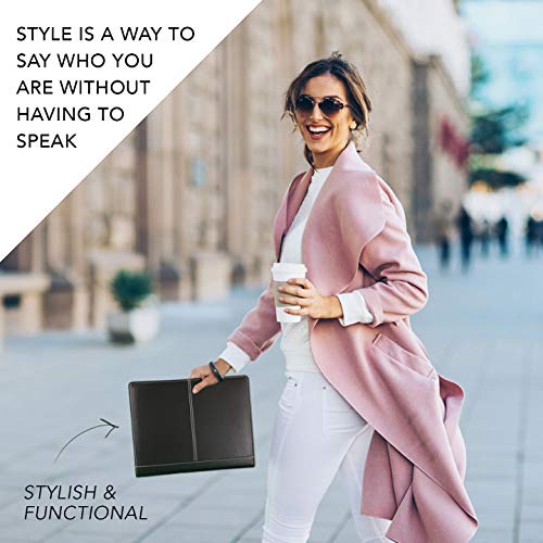 Classic Business Padfolio/Portfolio Folder by essigne - Duo Tone Black & Ivory Notepad Holder/Resume Folder - Perfect for Meetings & Interviews - the Essential Padfolio for Women Doing Business Today