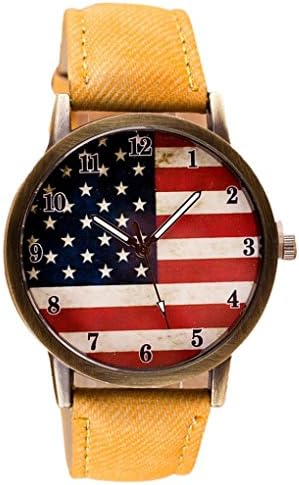 VESNIBA American National Flag pattern Leather Band (Yellow)