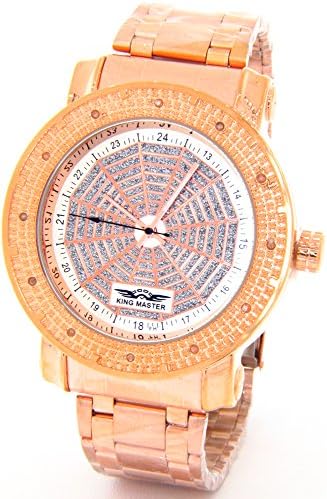 Mens King Master Genuine Diamond Watch 18K Rose Gold Tone Case Metal Band