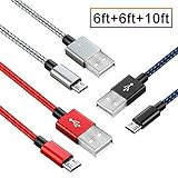 Micro USB Cable, Kinwal 3Pack 6FT 6FT 10FT Nylon Braided Cord High Speed USB to Micro USB Charging Cables Android Fast Charger Cord for Samsung Galaxy S7 Edge/S6/S5/S4, Note 5/4/3, HTC, LG