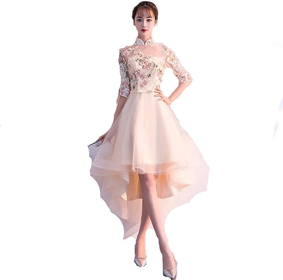 Amazon Co Jp シャンパンレディース ワンピース ドレス 刺繍レース フィッシュテール 結婚式 パーティードレス 服 ファッション小物