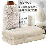 Cheesecloth and Cooking Twine - by Kitchen Gizmo, Grade 50 100% Unbleached Cotton (5 Yards/45 Sq. Feet) Cheese Cloth for Straining with 220 Ft Butchers Twine