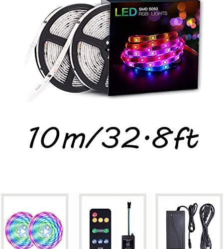 FGKING LED Strip Light, Waterproof 16.4ft RGB Rope Lighting Color Changing Full Kit with 9-keys music controller& Power Supply LED Lighting Strips,10m/32.8