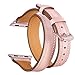 Elobeth iWatch 40mm 38mm Genuine Leather Band Double Wrap Slim Bracelet Strap Metal Buckle Designed Thread Compatible Apple Watch 40mm 38mm Series 4/3/2/1, Double Tour Pink (Rose Gold Buckle) 40/38mm