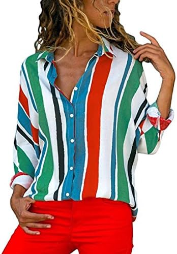 Roysberry Womens tops - Autumn Colorful Stripe Quick drying Long Sleeve Shirts Tank Tops Plus-size Business, Casual Cute T-shirt Xl Tunic Blouse Fit Shirt Neck Floral Loose Blouse (S)