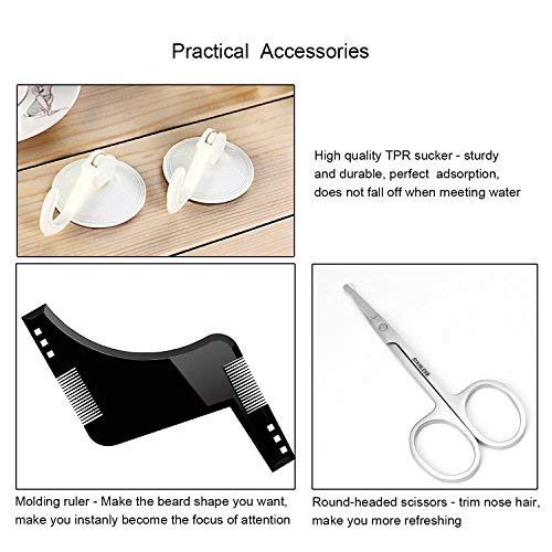 1DOT2 Professional Beard Shaving Apron and bib Hair Clippings Catcher & Grooming Cape Apron + Styling Template + Suction Cups Perfect Gift for Men (black/improvement) - Thumbnail 3