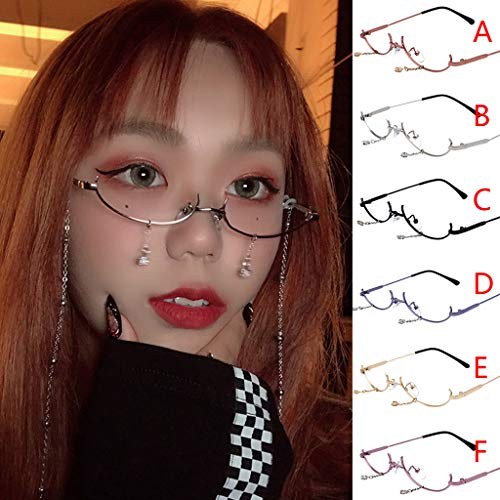 Women Fashion None lens Chain Pendant Decoration Flat Mirror Glasses Outdoor Stylish Eyeglasses (Gold, Size:Free Size)