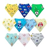 HOLABABY Baby Bandana Drool Bibs for Boys Girls 10 Pieces Organic Cotton Baby Bibs for Teething Newborn Toddler(Unisex)