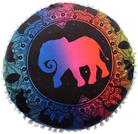 Viahwyt Elephant Pattern Indian Mandala Round Floor Pillows Meditation Cushion Cover Bohemian Throw Pillow Cases Room Sofa Home Decor 43x43 (C)