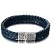 COOLSTEELANDBEYOND Blue Braided Leather Bangle Bracelet for Men Women Genuine Leather Wristband with Magnetic Clasp