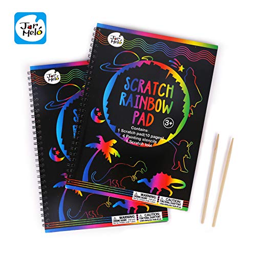 Jar Melo Scratch Off Pad Rainbow Paper Painting Notebook 20 Big &Thick Sheets with 4 Painting Stencil Colorful Scratch Board Art for Adults and Kids - Thumbnail 5