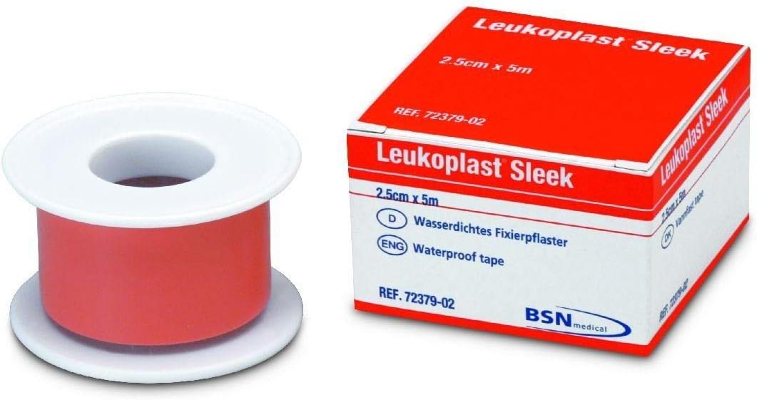 BSN Leukoplast Sleek High Strength Waterproof Adhesive Tape, 2.5cm x 5m, Pack of 1, Red, 5 m (Pack of 1)