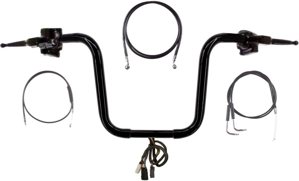 Hill Country Customs 1 1/4" BBlack Narrow 12" Ape Hanger Handlebar PKit for 1996-2005 Harley-Davidson Dyna models - CMPT-11412GBBN-PDY05