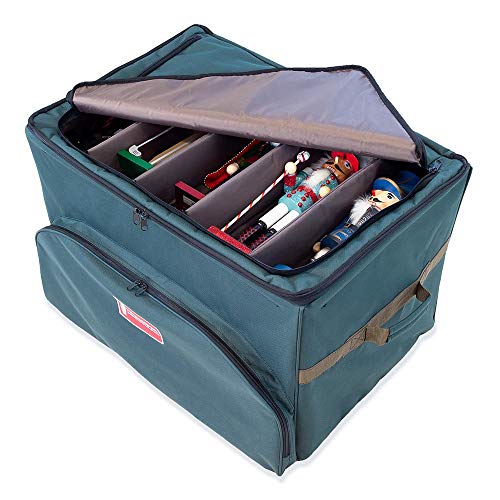 [Green Christmas Ornament Storage Box with Dividers] - Deluxe Ornament Keeper - (Holds 72 Ornaments up to 4 Inches in Diameter) | 3 Removable Trays with Separators | Top Pocket for Taller Decorations - Thumbnail 4