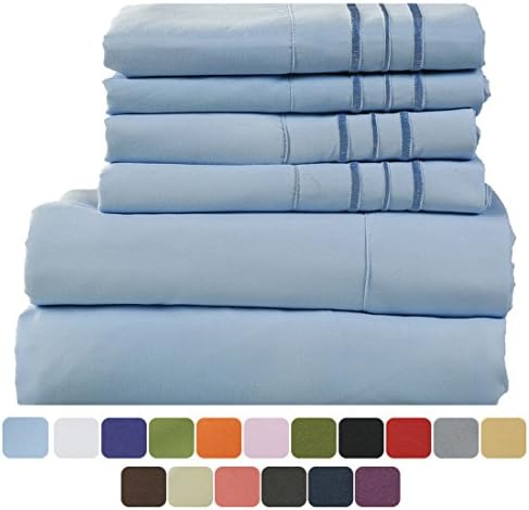 TasteLife 105 GSM Deep Pocket Bed Sheet Set Brushed Hypoallergenic Microfiber 1800 Bedding Sheets Wrinkle, Fade, Stain Resistant - 6 Pcs(Lake Blue, Queen)