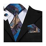 Hi-Tie Mens Stylish Blue Tie Handkerchief Cufflinks set Woven Silk