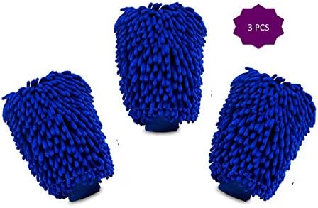 Wash Mitts - Set of 3 Premium Chenille Microfiber Scratch-Free Cleaning Gloves for all multi-purpose cleaning from car, glass, mirror to metal wet or dry