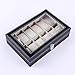 Ohuhu Watch Case 12 Slot PU Leather Real Glass Lid Watch Box Watch Holder Organizer Display Storage Box Soft Velvet Jewelry Box for Men and Women Birthday Fathers Day Valentine's Day Gifts